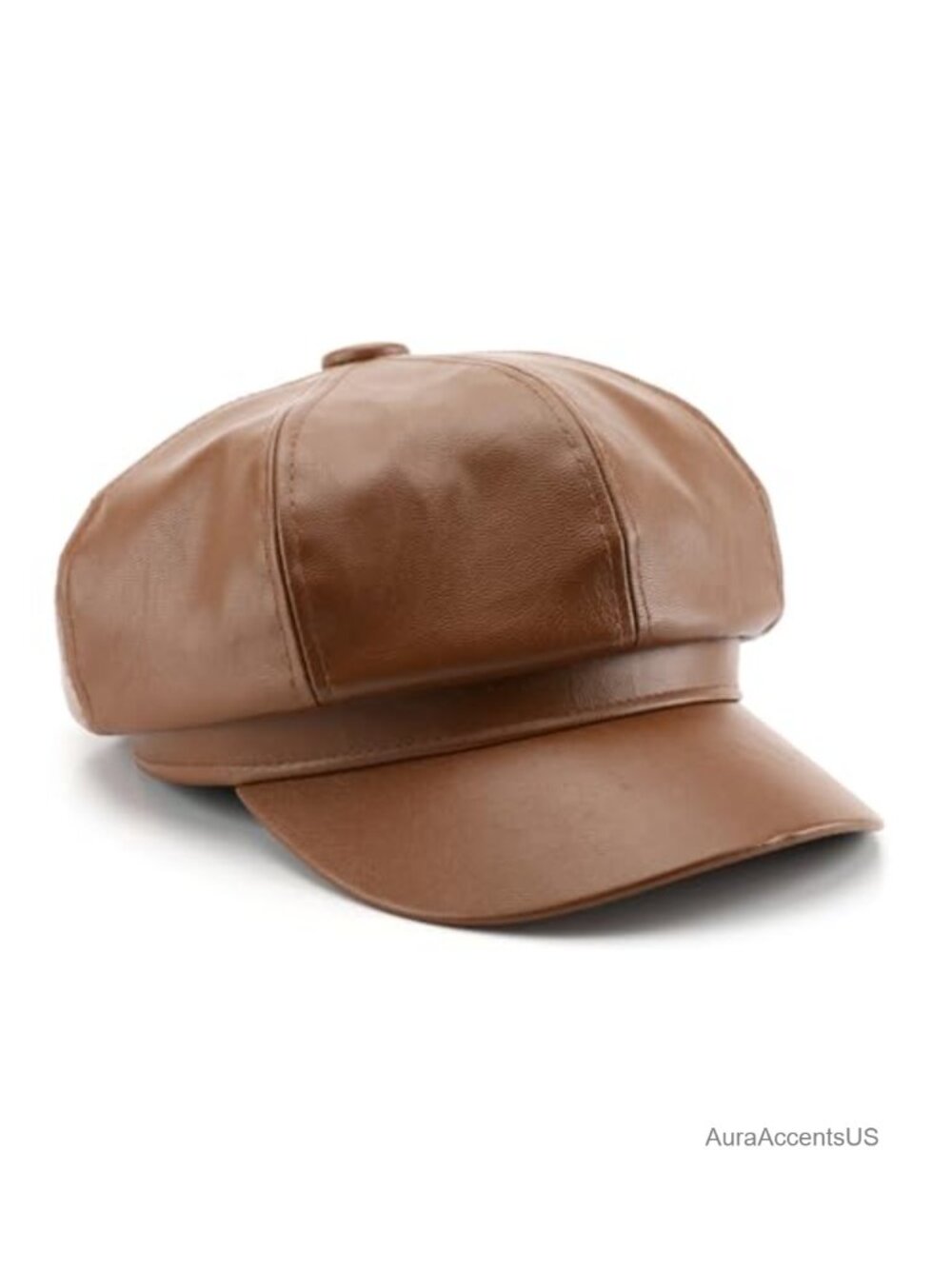 8 Panel Newsboy Cap PU Leather Visor Beret Cabbie Hat Vintage Style